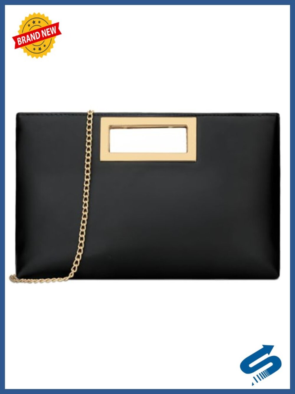 Vegan Faux Leather Clutch Purse Formal Evening Bag with Chain Strap